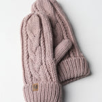 Elyza Winter Cable Knit Mittens Fleece Lined - Blush - FINAL SALE