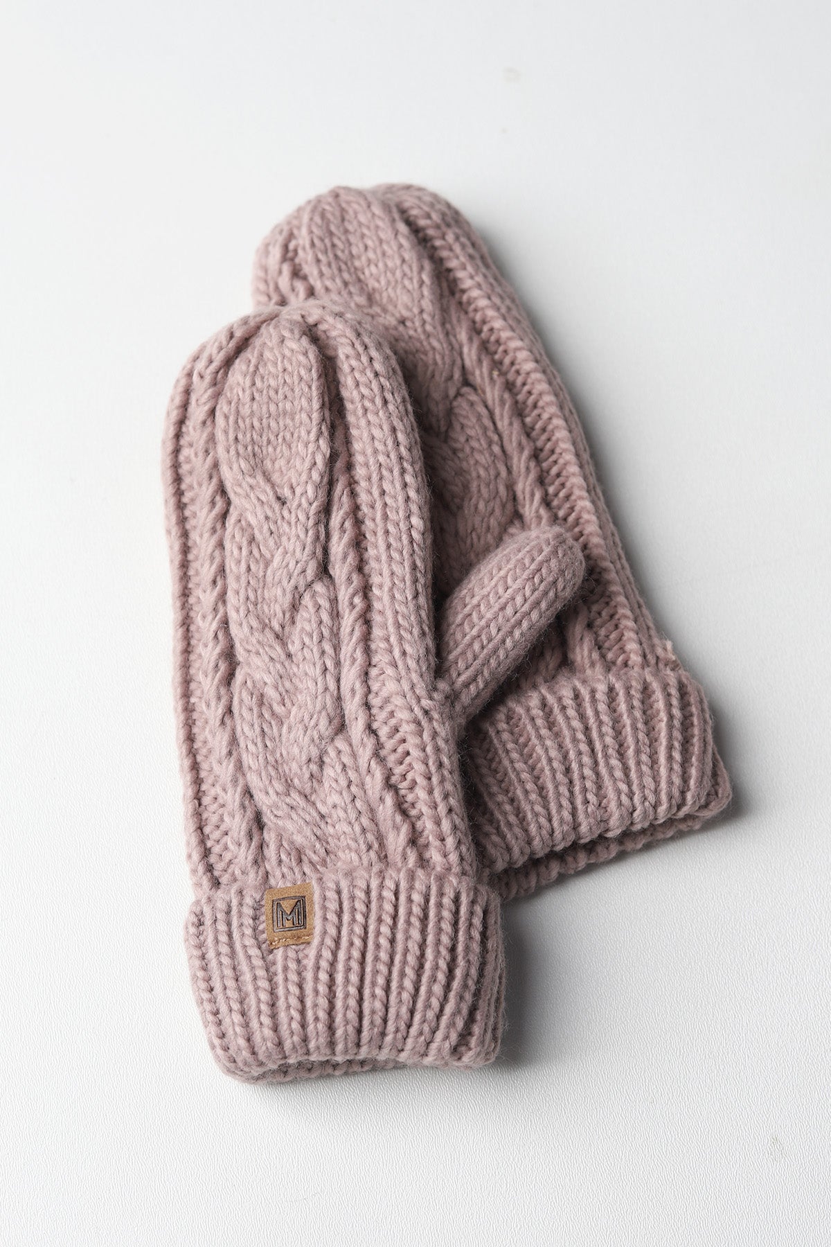 Elyza Winter Cable Knit Mittens Fleece Lined - Blush - FINAL SALE