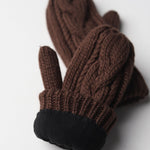 Elyza Winter Cable Knit Mittens Fleece Lined - Brown