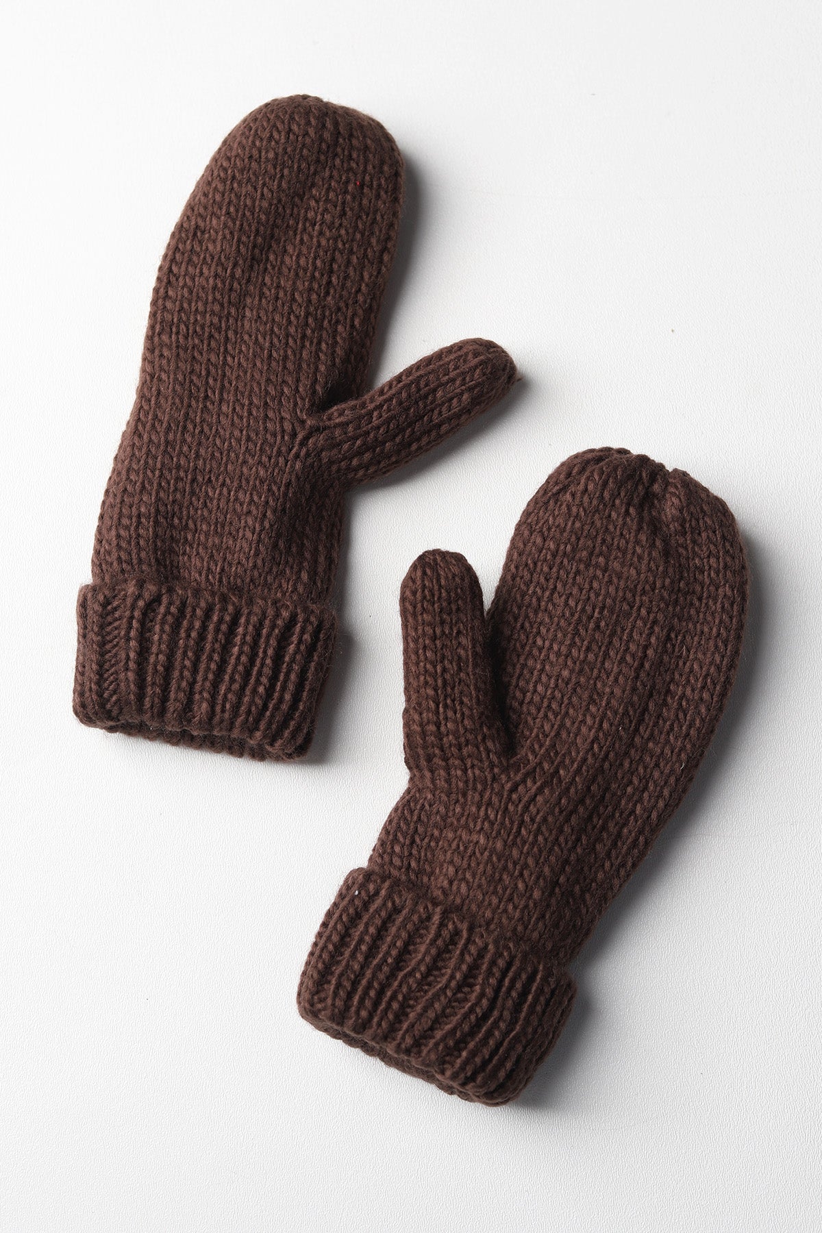 Elyza Winter Cable Knit Mittens Fleece Lined - Brown