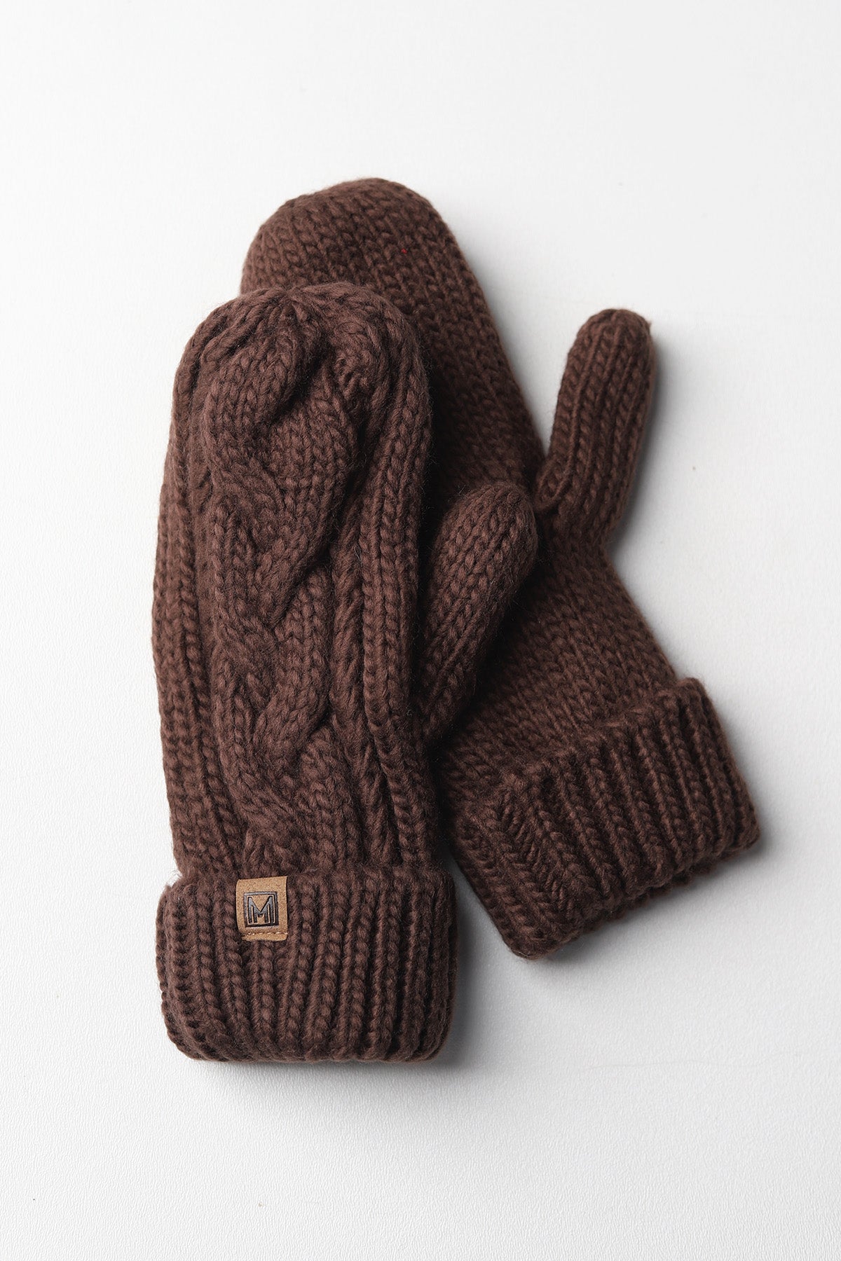 Elyza Winter Cable Knit Mittens Fleece Lined - Brown - FINAL SALE