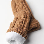 Elyza Winter Cable Knit Mittens Fleece Lined - Camel