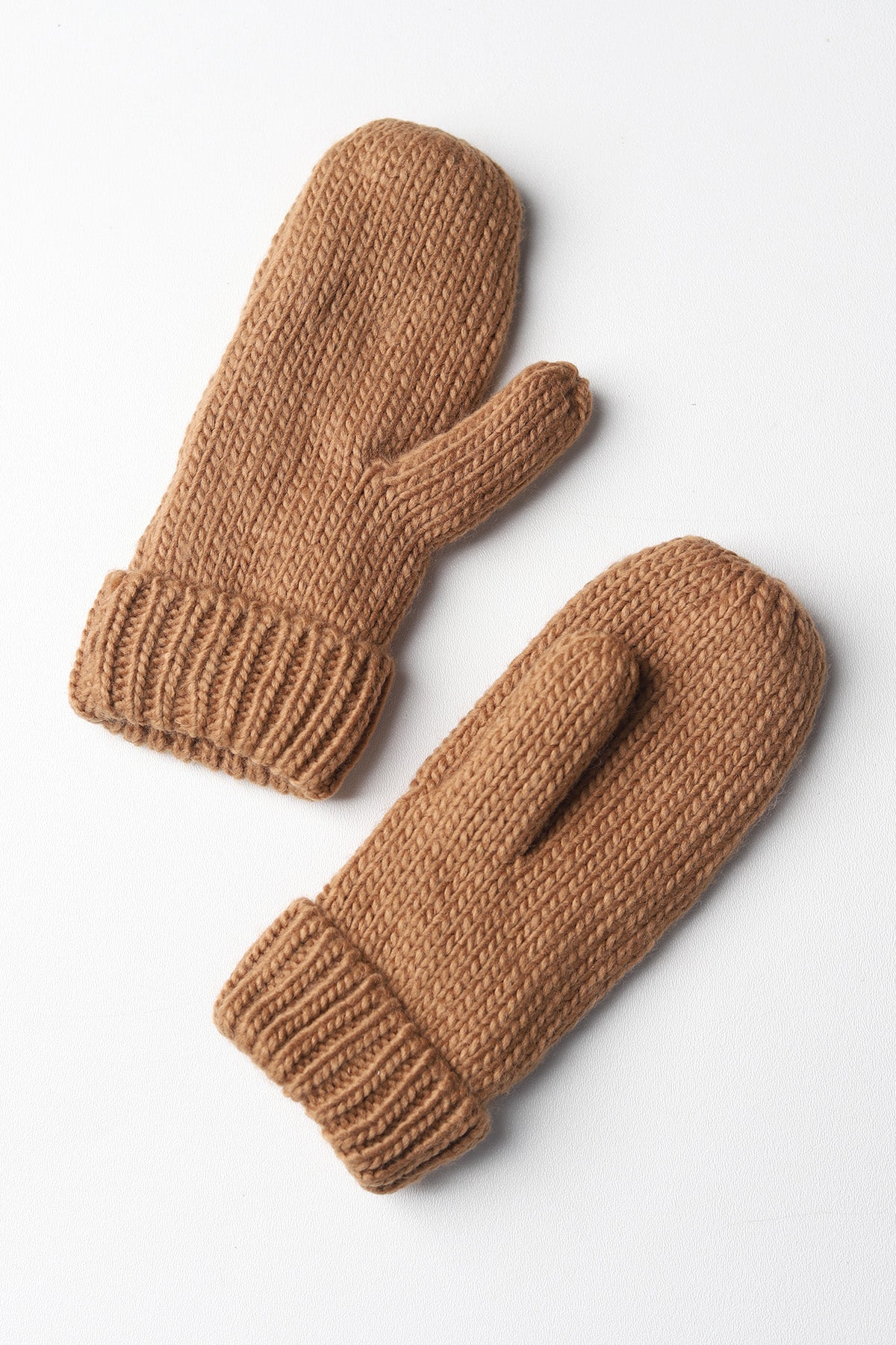 Elyza Winter Cable Knit Mittens Fleece Lined - Camel