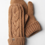 Elyza Winter Cable Knit Mittens Fleece Lined - Camel