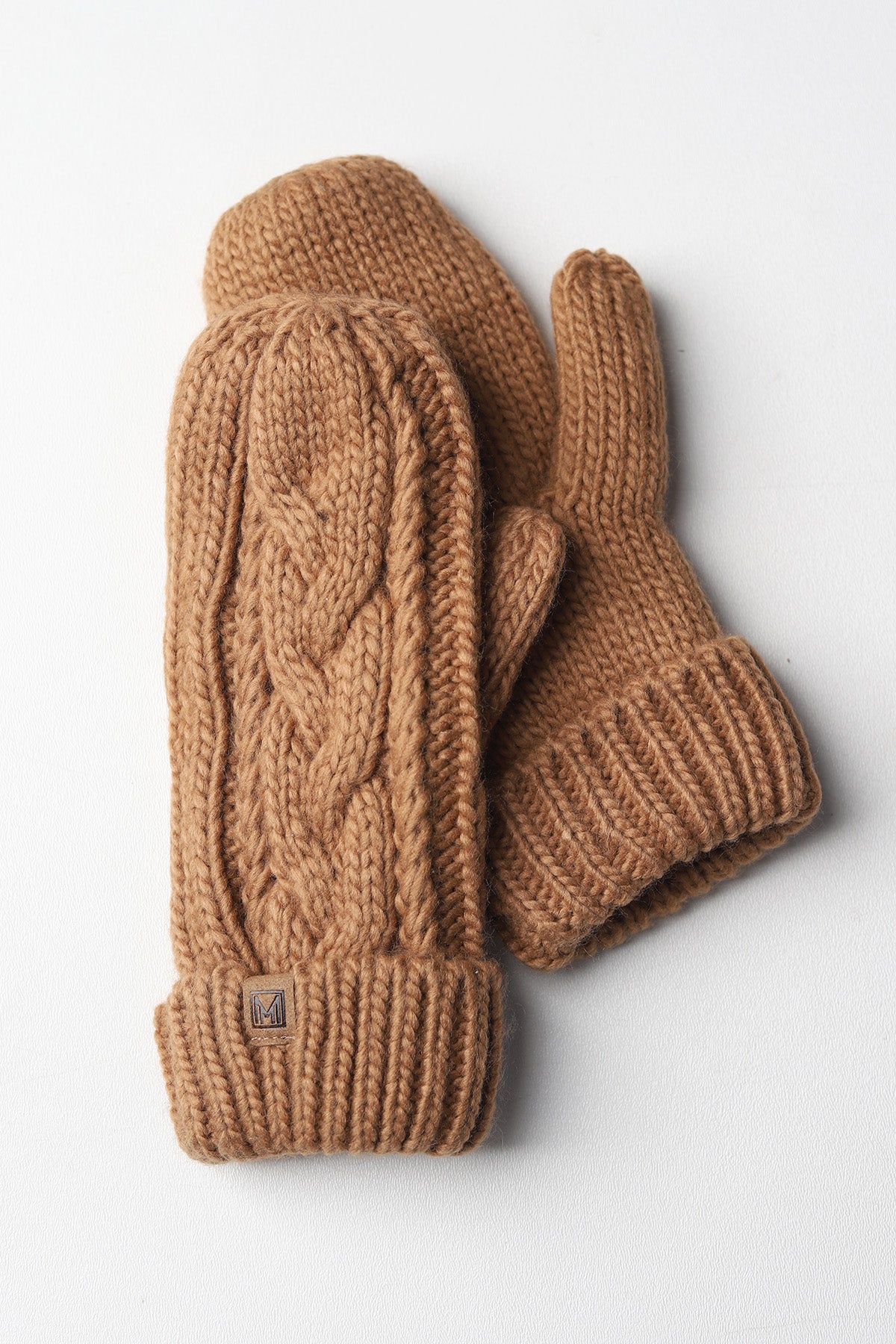 Elyza Winter Cable Knit Mittens Fleece Lined - Camel