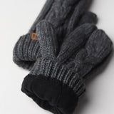 Elyza Winter Cable Knit Mittens Fleece Lined - Charcoal