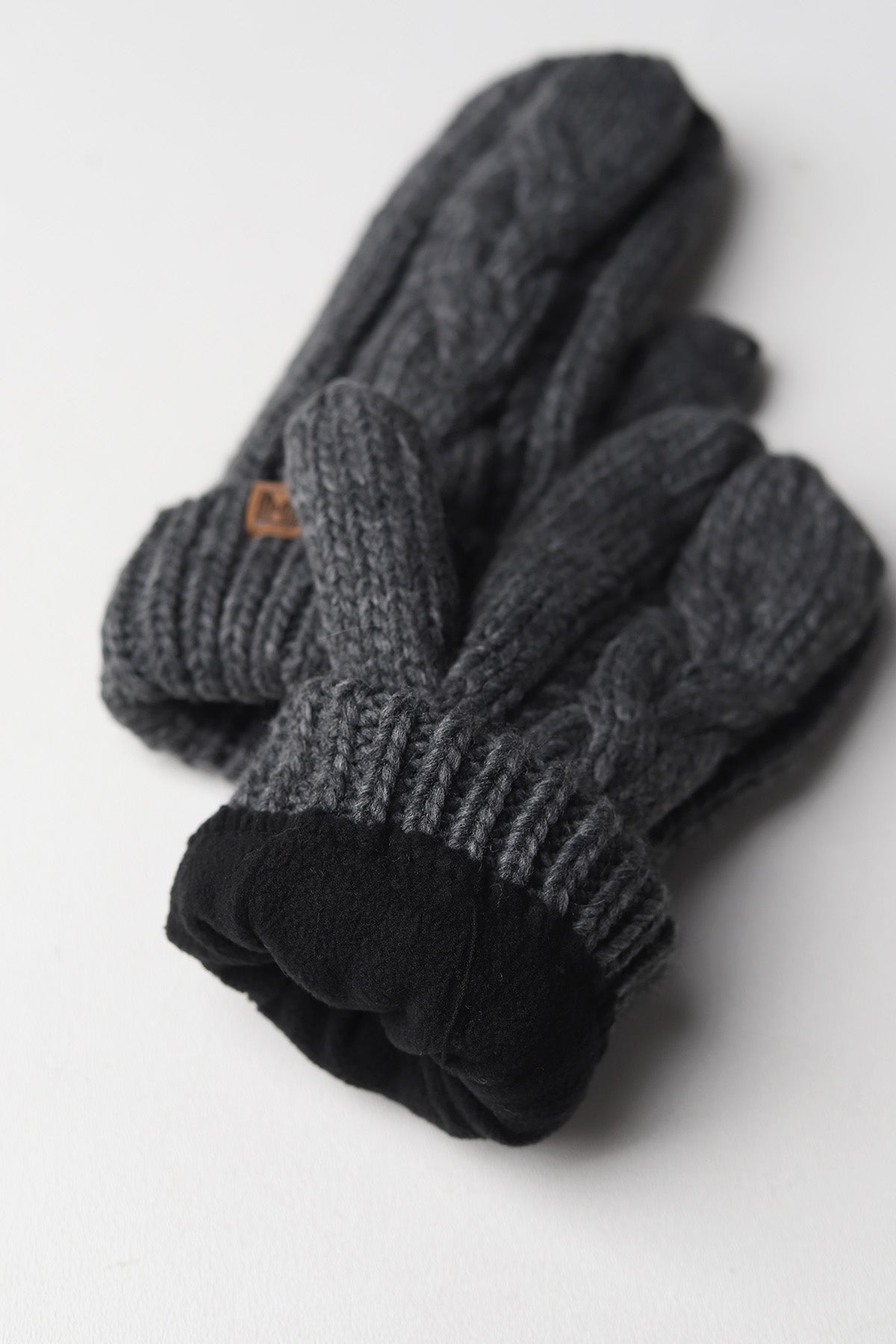 Elyza Winter Cable Knit Mittens Fleece Lined - Charcoal