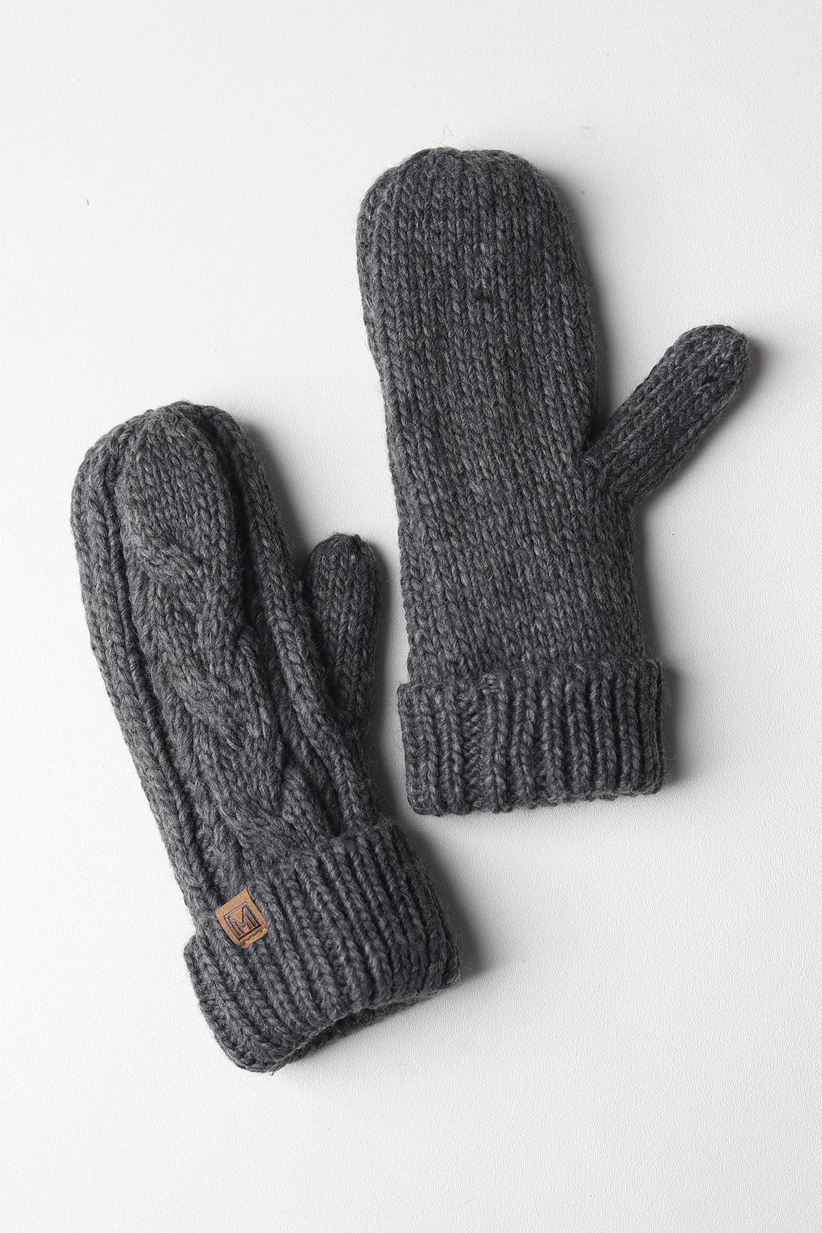 Elyza Winter Cable Knit Mittens Fleece Lined - Charcoal