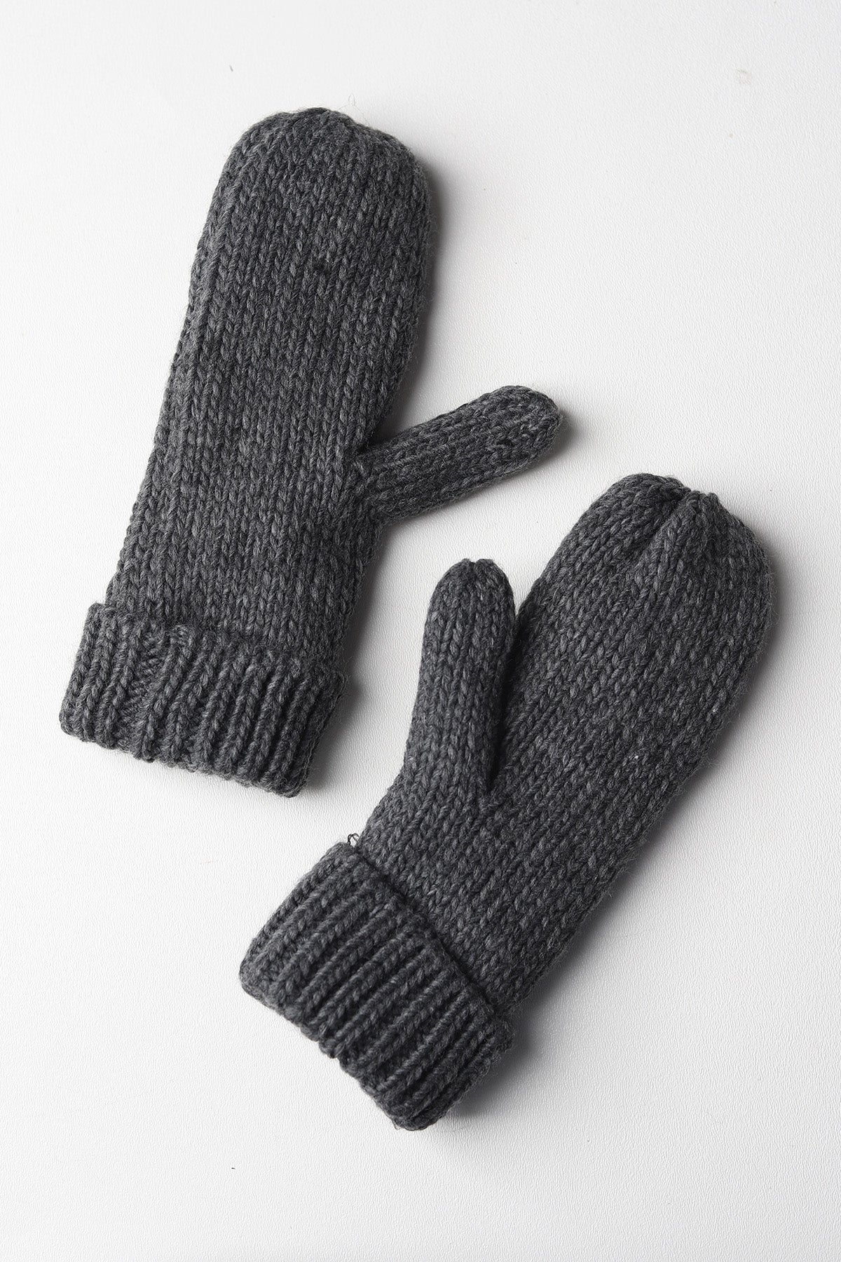 Elyza Winter Cable Knit Mittens Fleece Lined - Charcoal