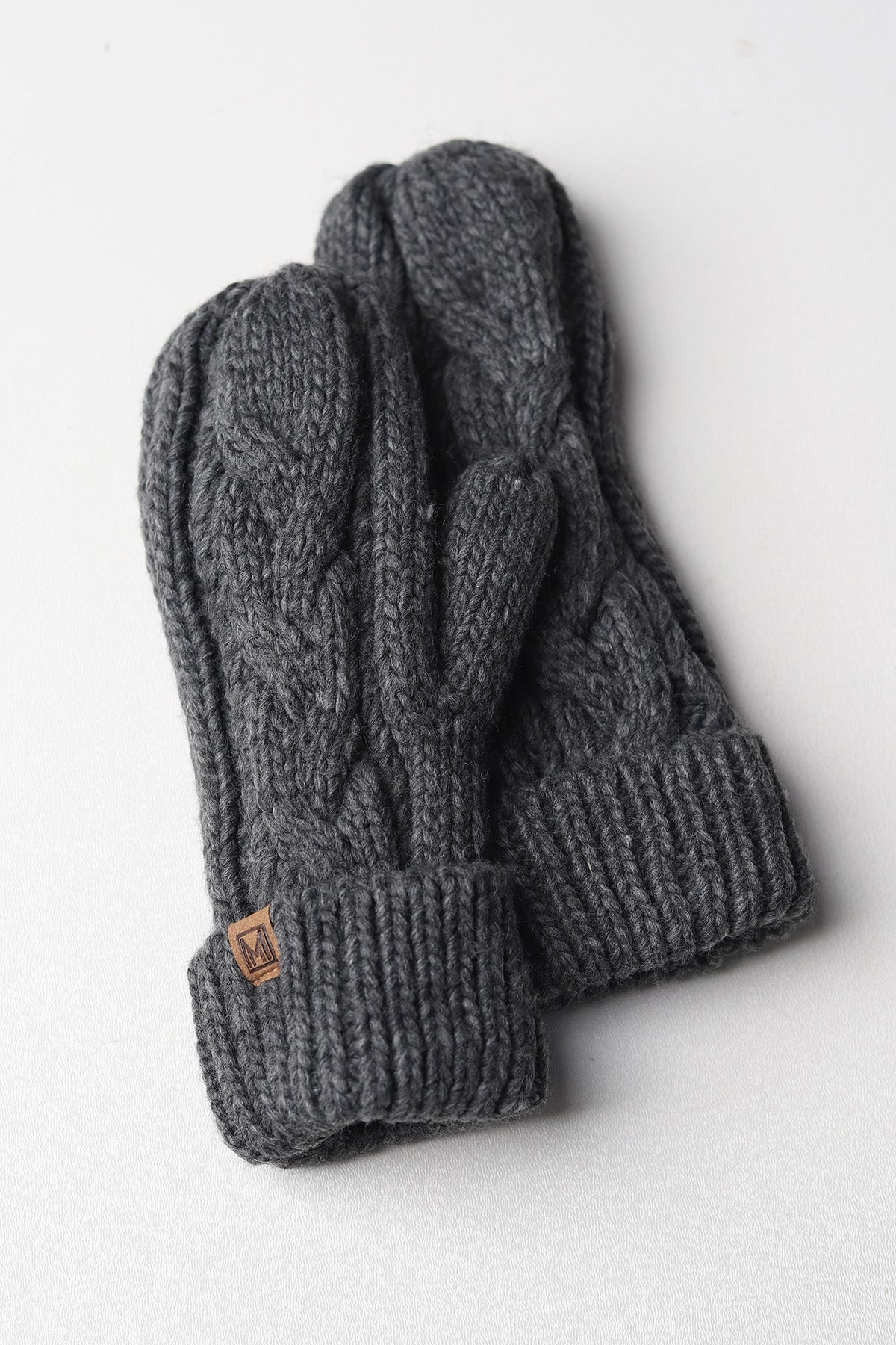 Elyza Winter Cable Knit Mittens Fleece Lined - Charcoal - FINAL SALE