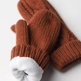 Elyza Winter Cable Knit Mittens Fleece Lined - Coffee