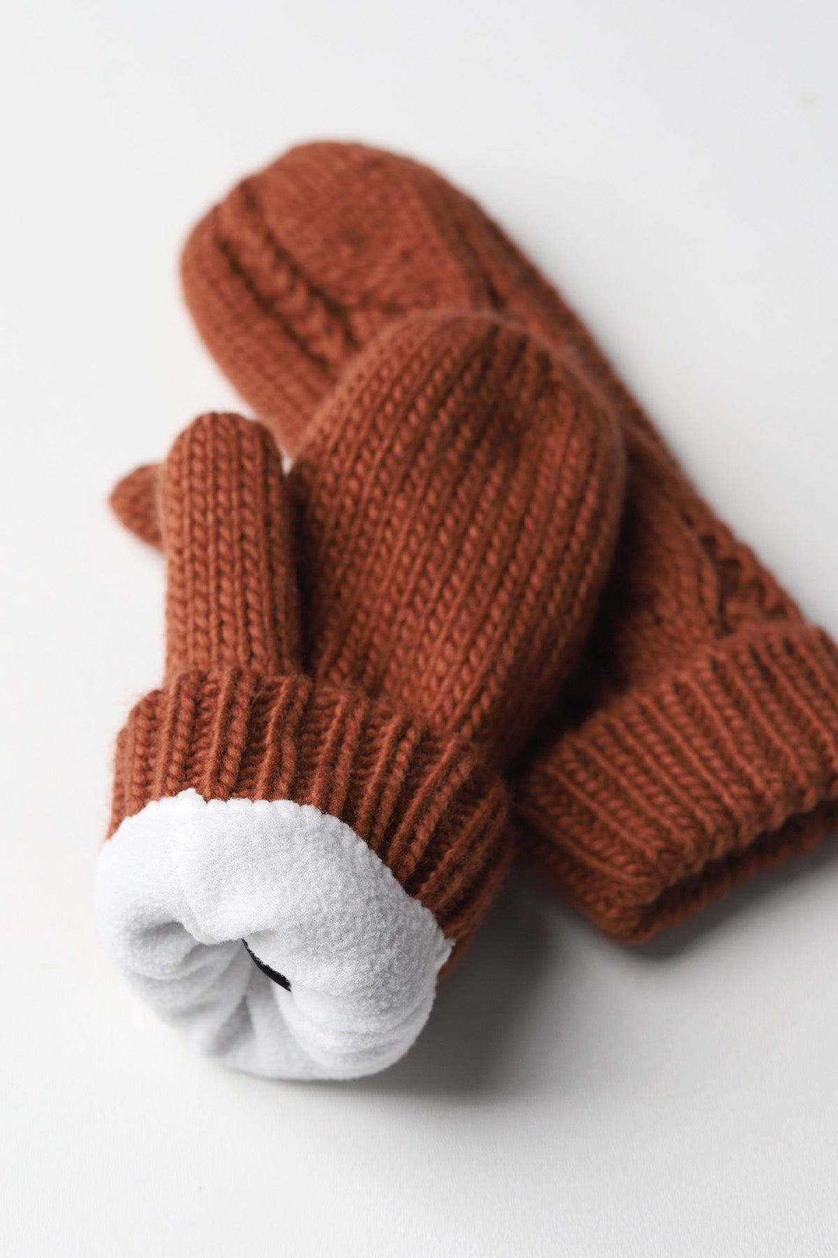 Elyza Winter Cable Knit Mittens Fleece Lined - Coffee