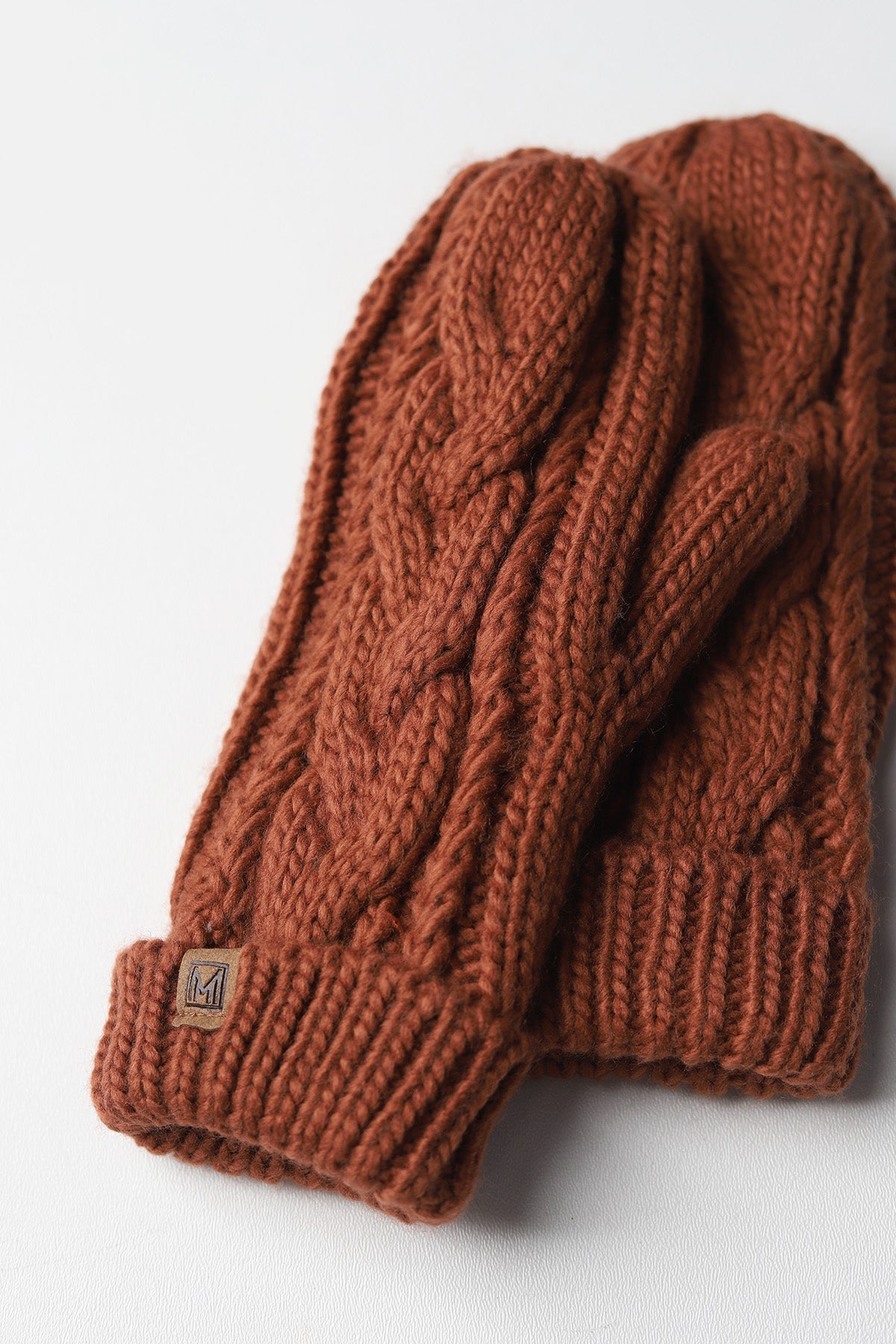 Elyza Winter Cable Knit Mittens Fleece Lined - Coffee - FINAL SALE