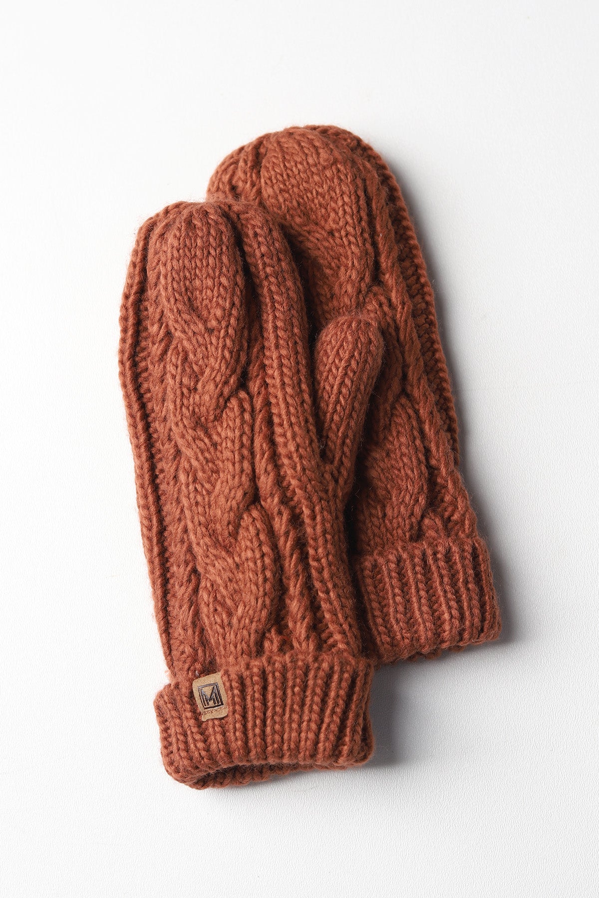 Elyza Winter Cable Knit Mittens Fleece Lined - Coffee - FINAL SALE