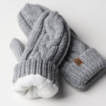 Elyza Winter Cable Knit Mittens Fleece Lined - Lt Grey