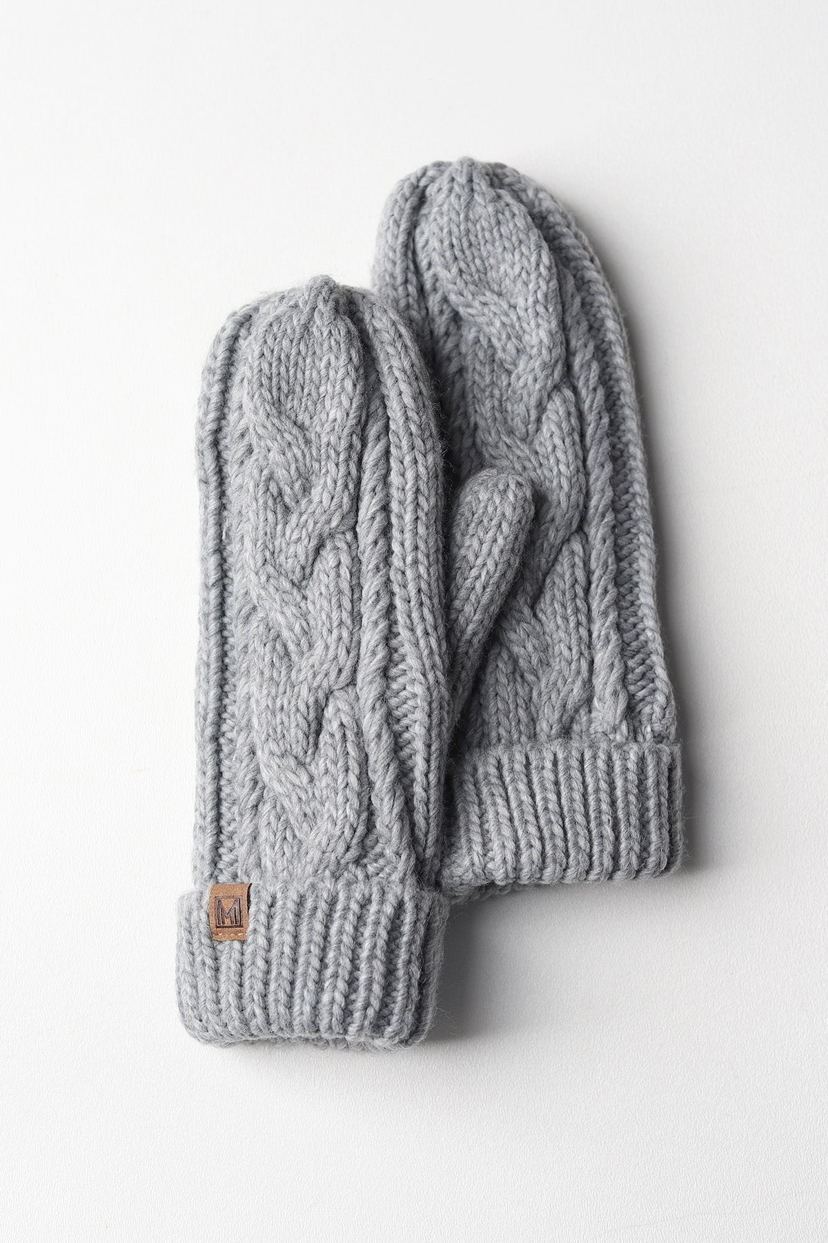 Elyza Winter Cable Knit Mittens Fleece Lined - Lt Grey - FINAL SALE