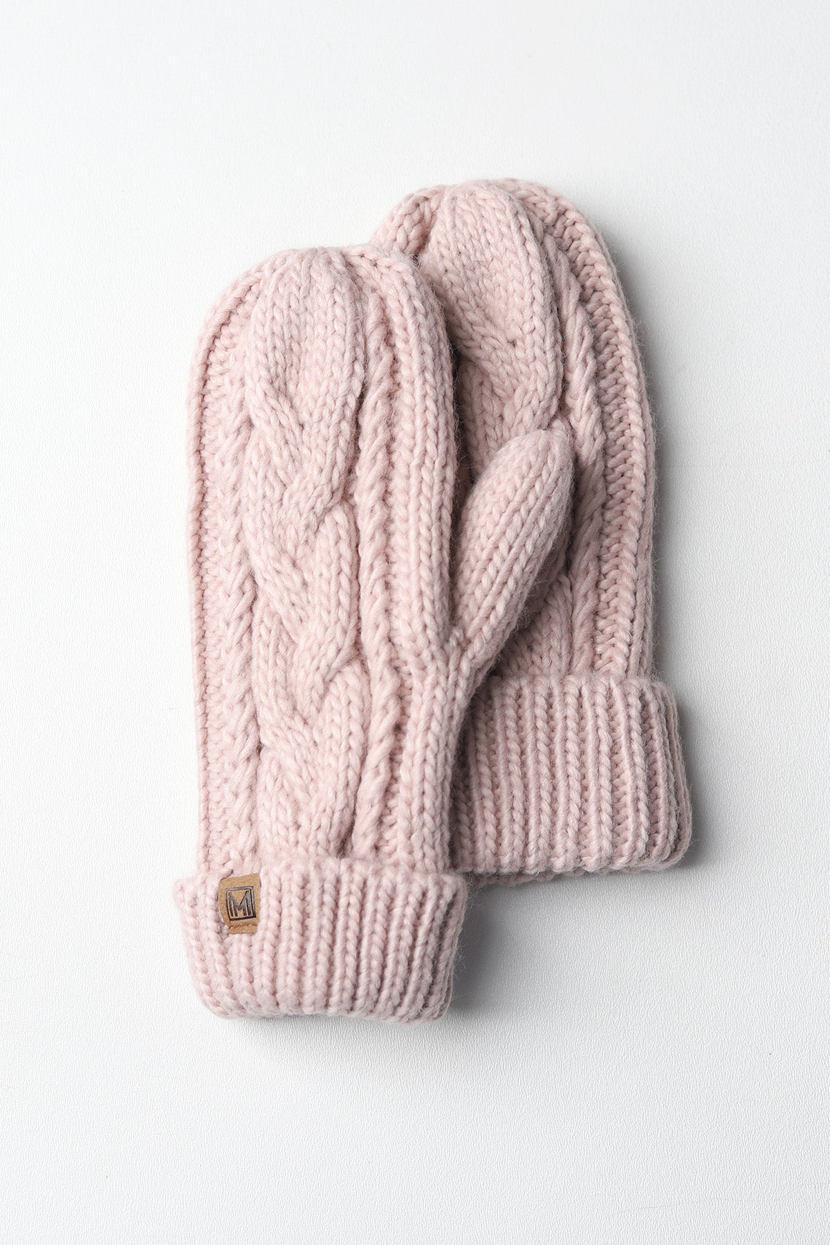 Elyza Winter Cable Knit Mittens Fleece Lined - Lt Pink - FINAL SALE