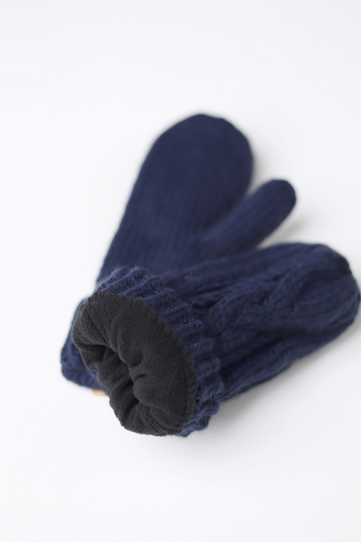 Elyza Winter Cable Knit Mittens Fleece Lined - Navy