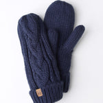 Elyza Winter Cable Knit Mittens Fleece Lined - Navy