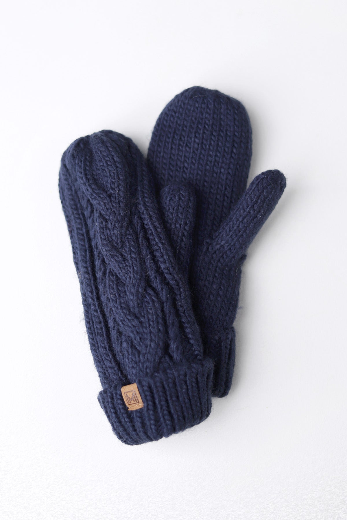 Elyza Winter Cable Knit Mittens Fleece Lined - Navy