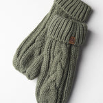 Elyza Winter Cable Knit Mittens Fleece Lined - Sage