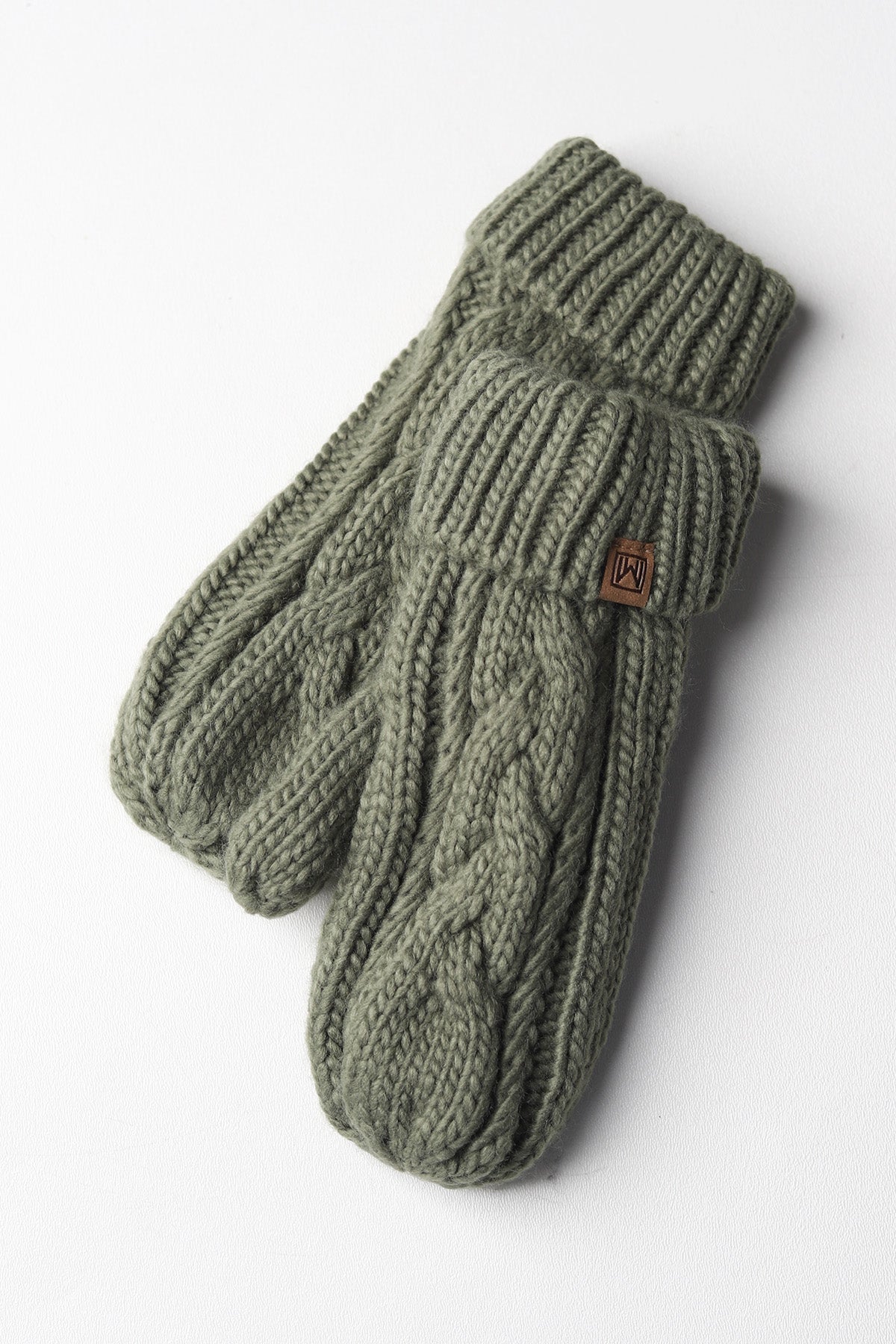 Elyza Winter Cable Knit Mittens Fleece Lined - Sage