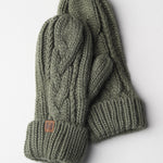 Elyza Winter Cable Knit Mittens Fleece Lined - Sage