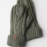 Elyza Winter Cable Knit Mittens Fleece Lined - Sage