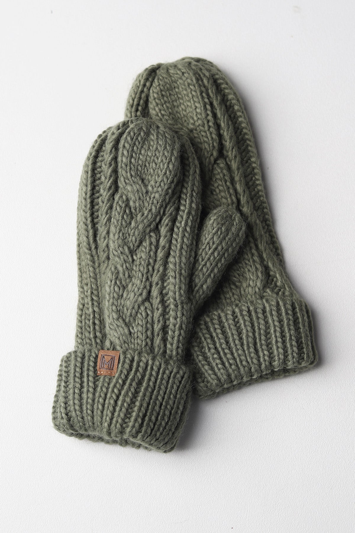 Elyza Winter Cable Knit Mittens Fleece Lined - Sage