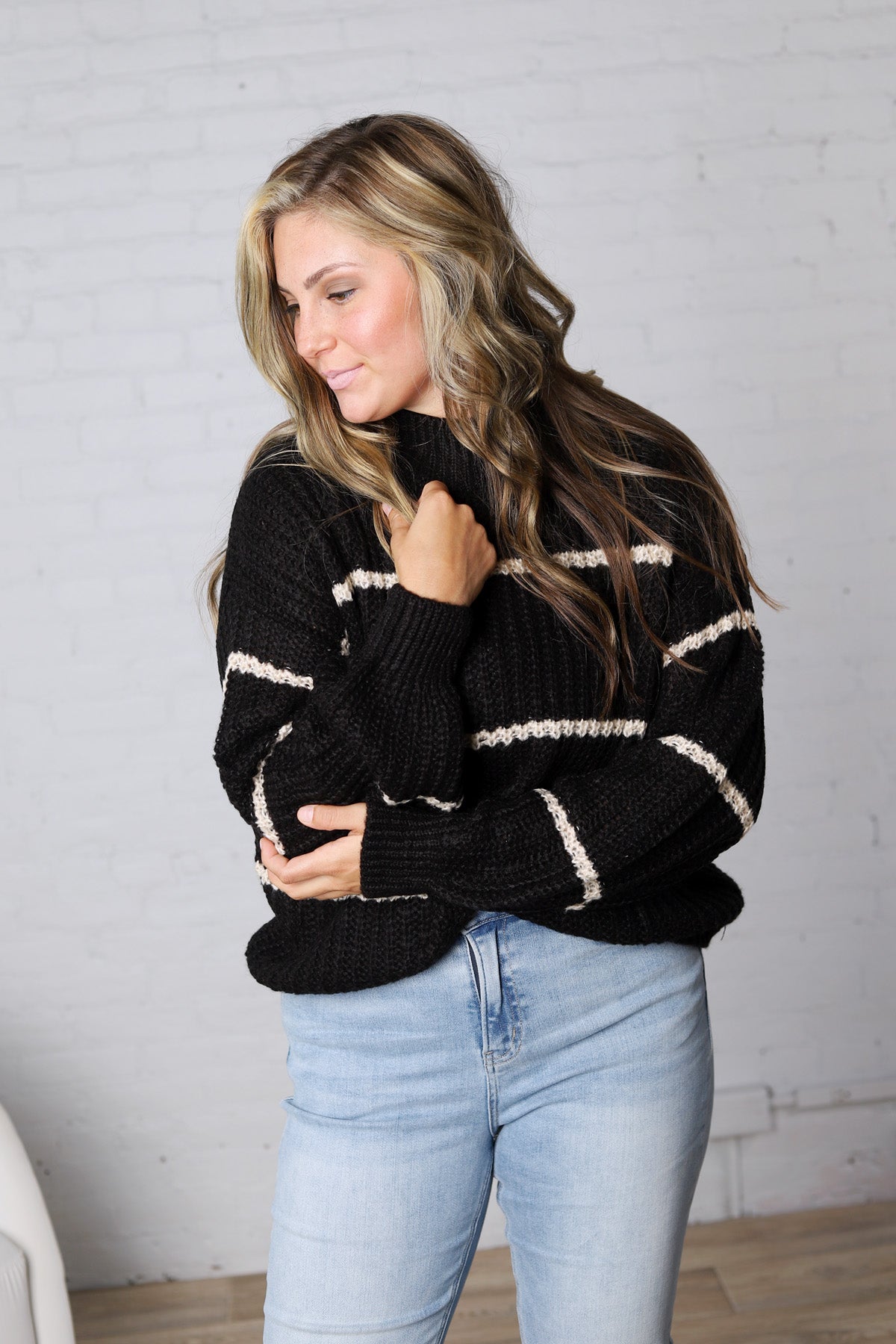 Ember Oversized Striped Sweater – Black