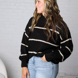 Ember Oversized Striped Sweater – Black