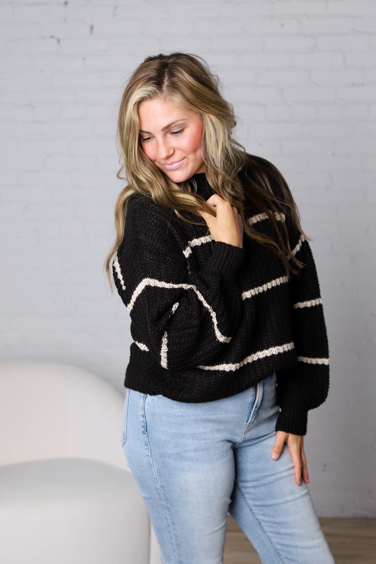 Ember Oversized Striped Sweater – Black