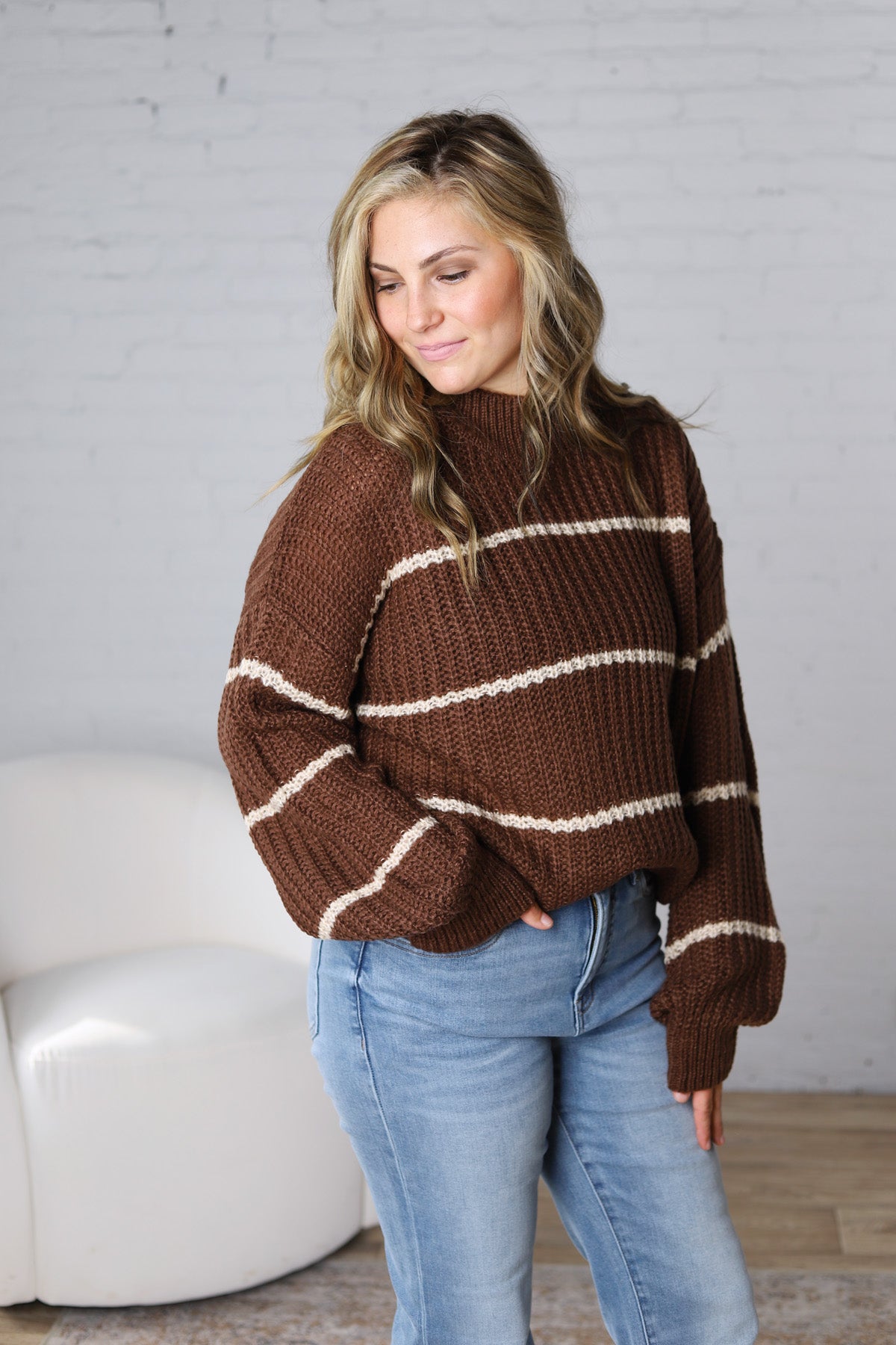 Ember Oversized Striped Sweater – Brown