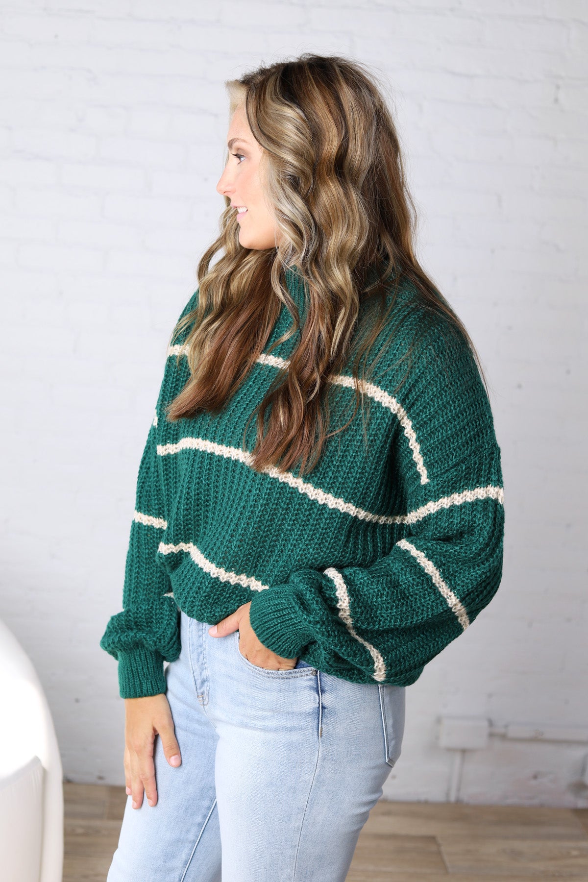 Ember Oversized Striped Sweater – Hunter Green