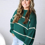 Ember Oversized Striped Sweater – Hunter Green