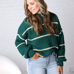 Ember Oversized Striped Sweater – Hunter Green