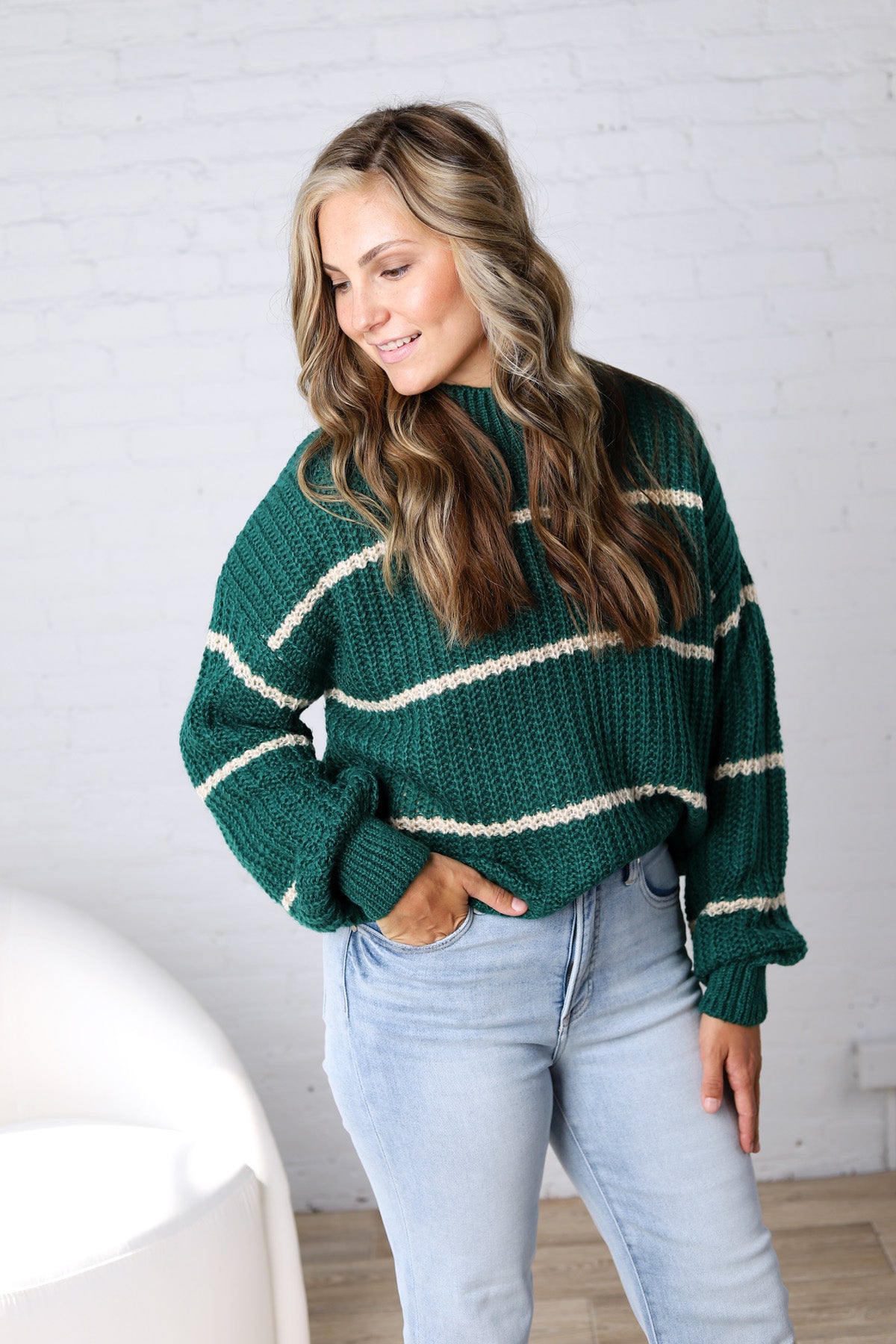 Ember Oversized Striped Sweater – Hunter Green