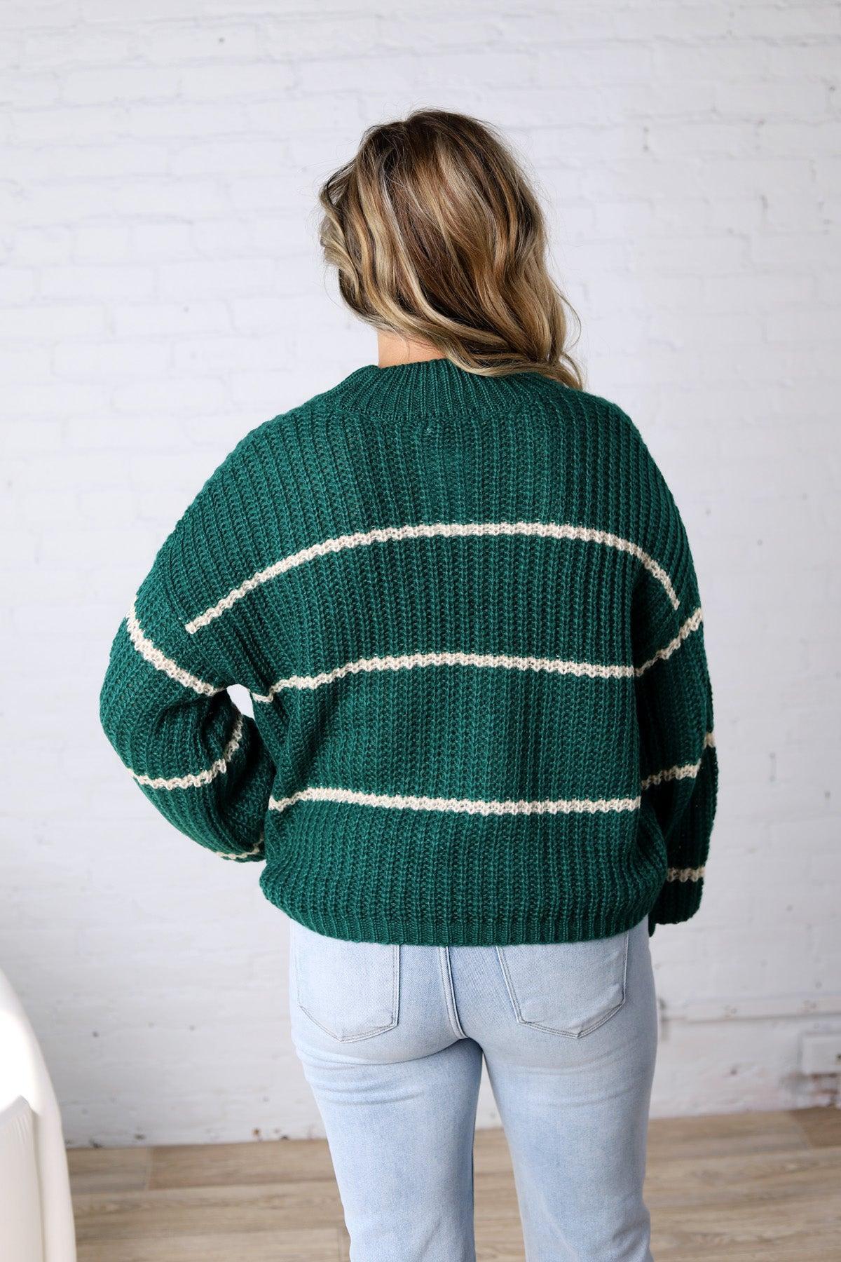 Ember Oversized Striped Sweater – Hunter Green