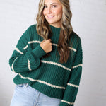 Ember Oversized Striped Sweater – Hunter Green