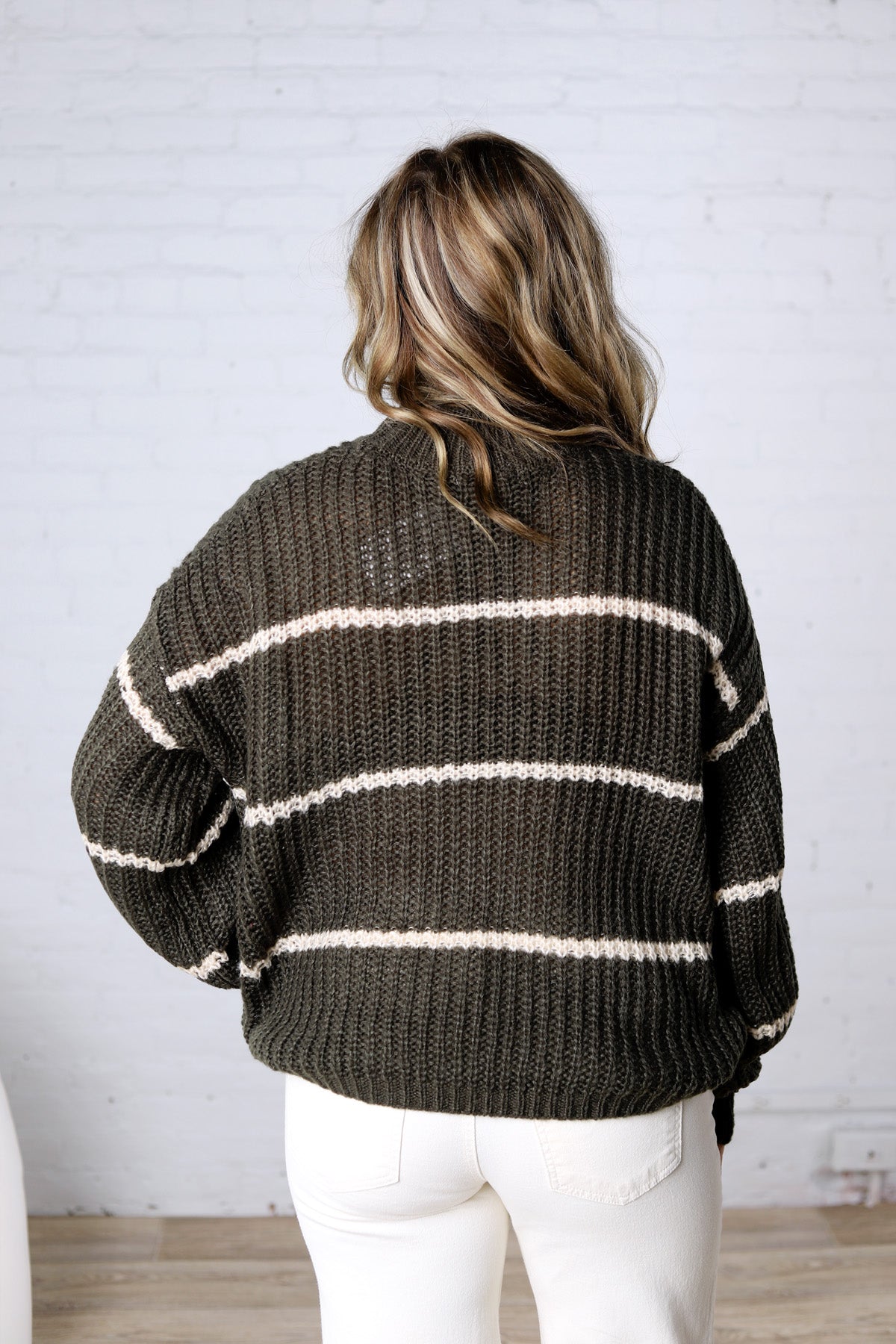Ember Oversized Striped Sweater – Olive