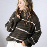 Ember Oversized Striped Sweater – Olive
