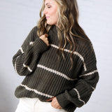 Ember Oversized Striped Sweater – Olive