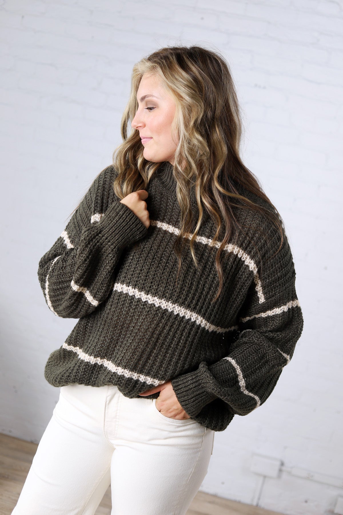 Ember Oversized Striped Sweater – Olive