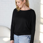 Emberly Dolman Sleeve Hacci Knit Top - Black