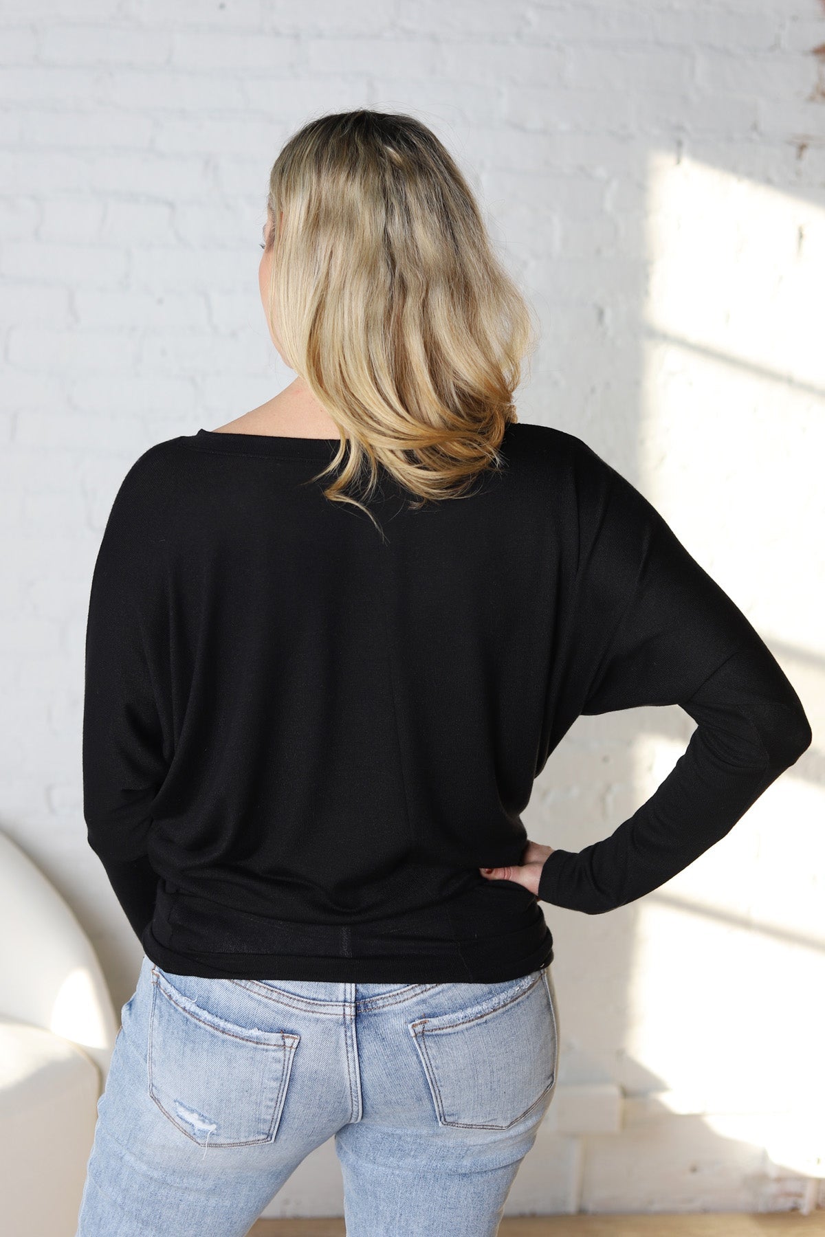 Emberly Dolman Sleeve Hacci Knit Top - Black