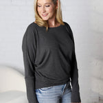 Emberly Dolman Sleeve Hacci Knit Top - Charcoal