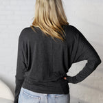 Emberly Dolman Sleeve Hacci Knit Top - Charcoal