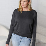 Emberly Dolman Sleeve Hacci Knit Top - Charcoal