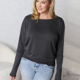 Emberly Dolman Sleeve Hacci Knit Top - Charcoal