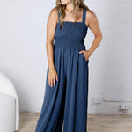 Emberlyn Smocked Top Wide Leg Jumpsuit - Midnight Blue - FINAL SALE